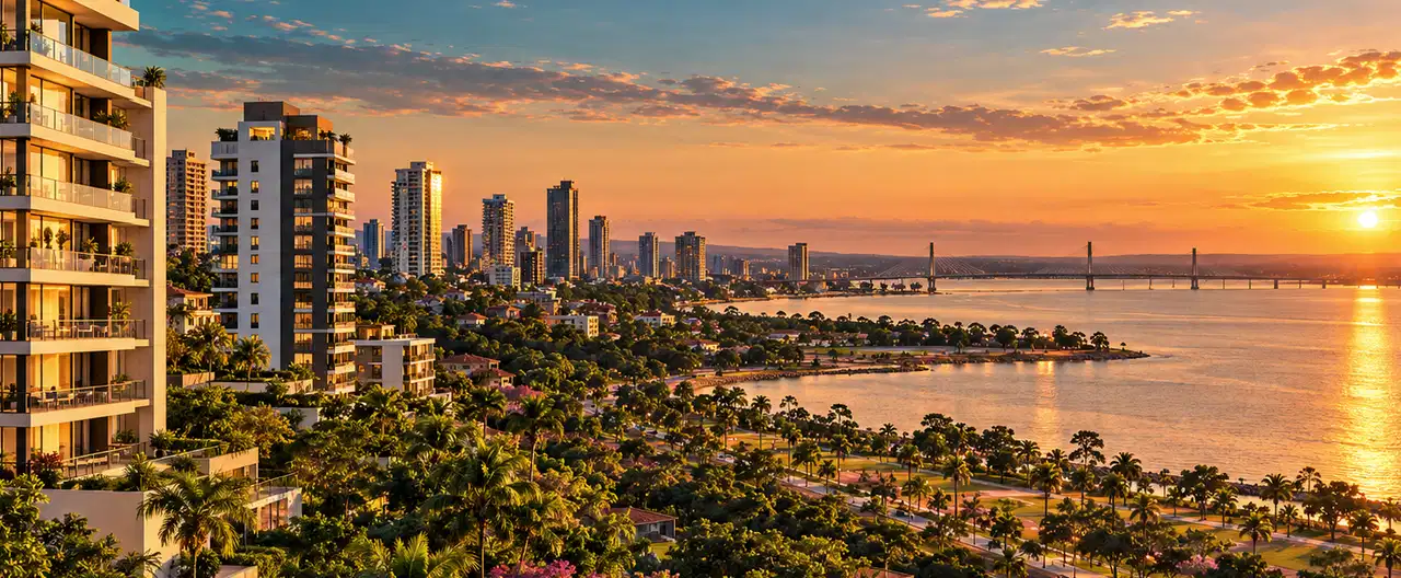Paisagem imobiliária ilustrativa por IA para a página CENTURY 21 Catedral: perfil de imobiliária e contatos | InmueblesPY; não representa imóvel anunciado