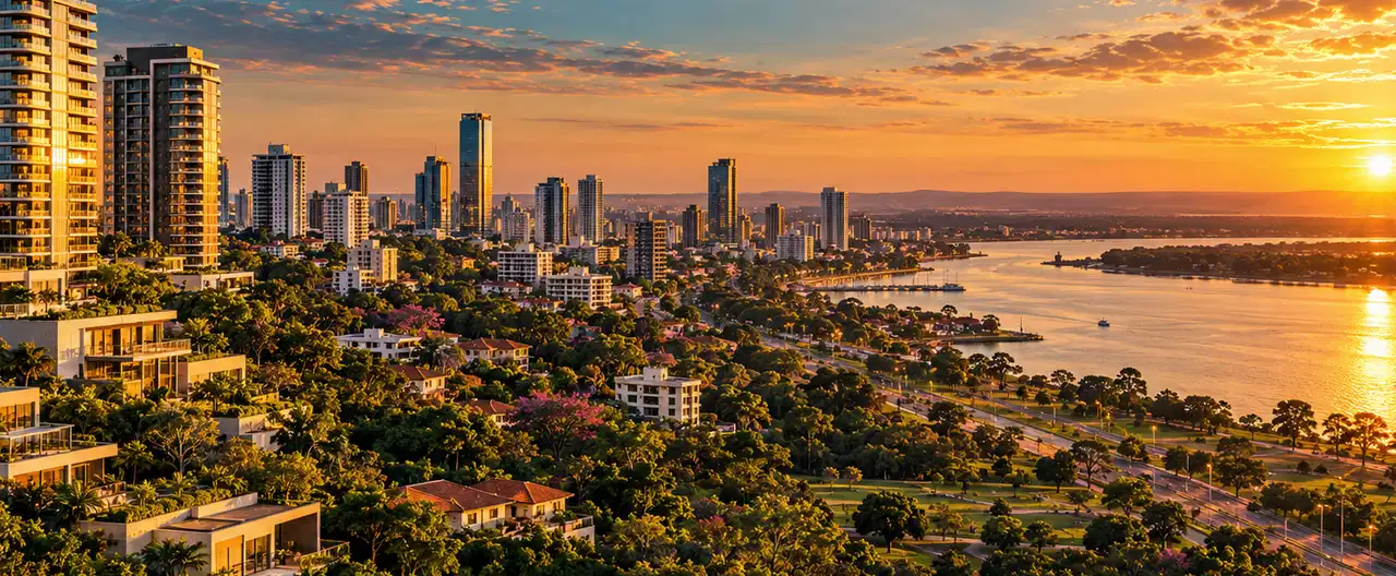 Paisagem imobiliária ilustrativa por IA para a página CENTURY 21 Central: perfil de imobiliária e contatos | InmueblesPY; não representa imóvel anunciado