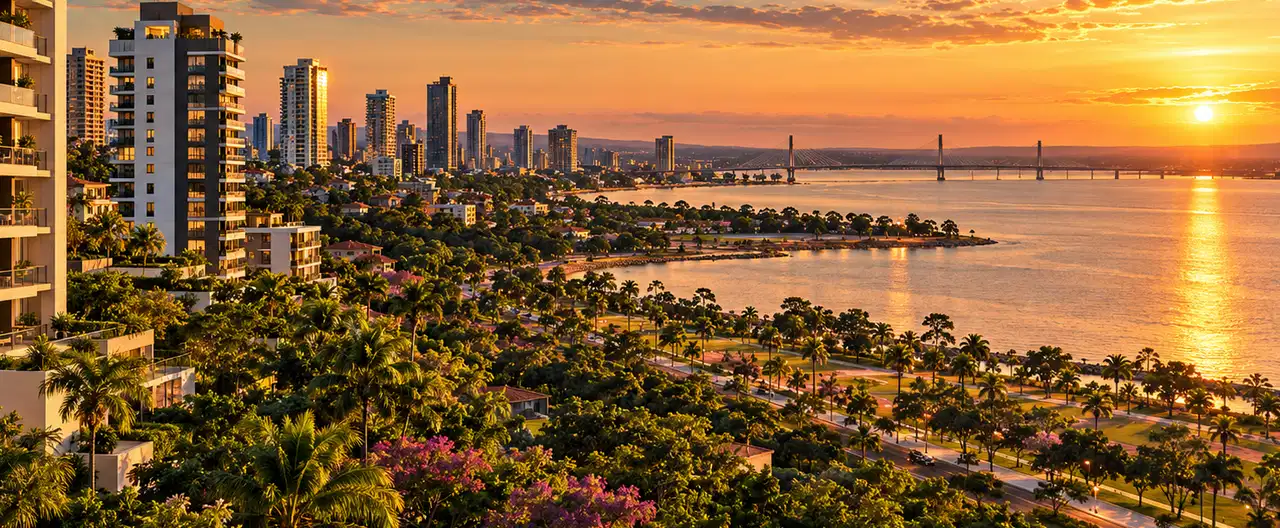 Paisagem imobiliária ilustrativa por IA para a página CENTURY 21 Focus: perfil de imobiliária e contatos | InmueblesPY; não representa imóvel anunciado