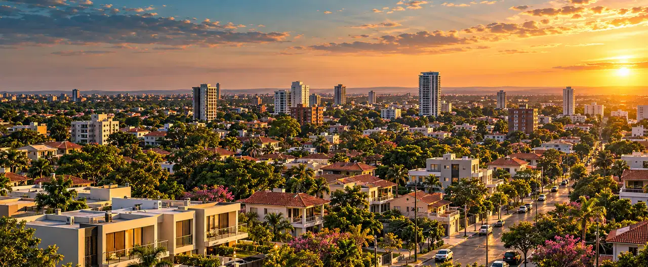 Paisagem imobiliária ilustrativa por IA para a página CENTURY 21 Invest - Presidente Franco: perfil de imobiliária e contatos | InmueblesPY; não representa imóvel anunciado