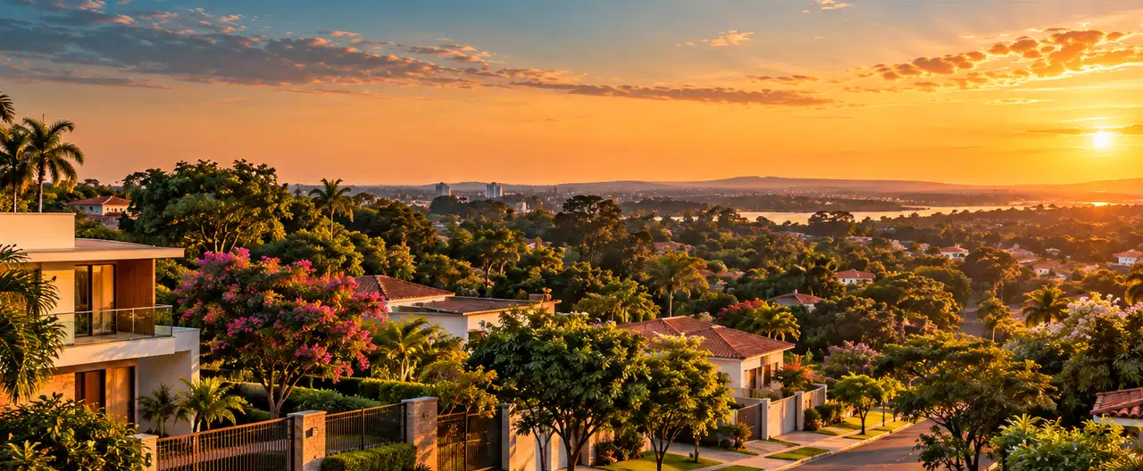 Paisagem imobiliária ilustrativa por IA para a página CENTURY 21 Nova: perfil de imobiliária e contatos | InmueblesPY; não representa imóvel anunciado