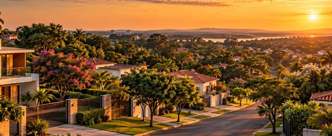 Paisagem imobiliária ilustrativa por IA para a página Comprar imóveis em Cerro Corá: cidade e imobiliárias | InmueblesPY; não representa imóvel anunciado