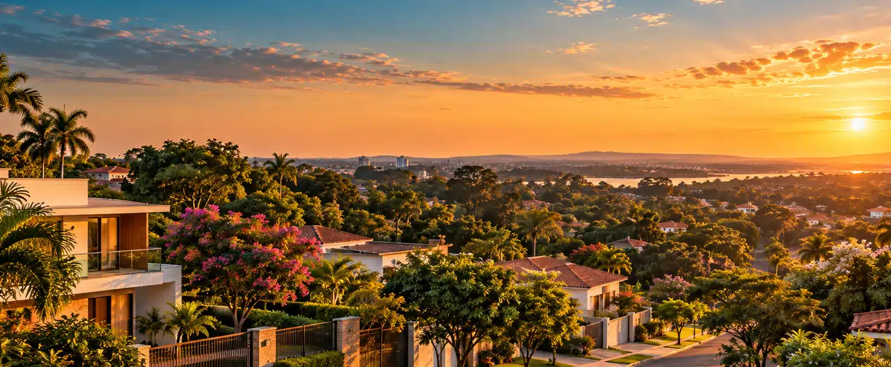 Paisagem imobiliária ilustrativa por IA para a página Imobiliárias em San Ignacio Guazú: diretório e contatos | InmueblesPY; não representa imóvel anunciado