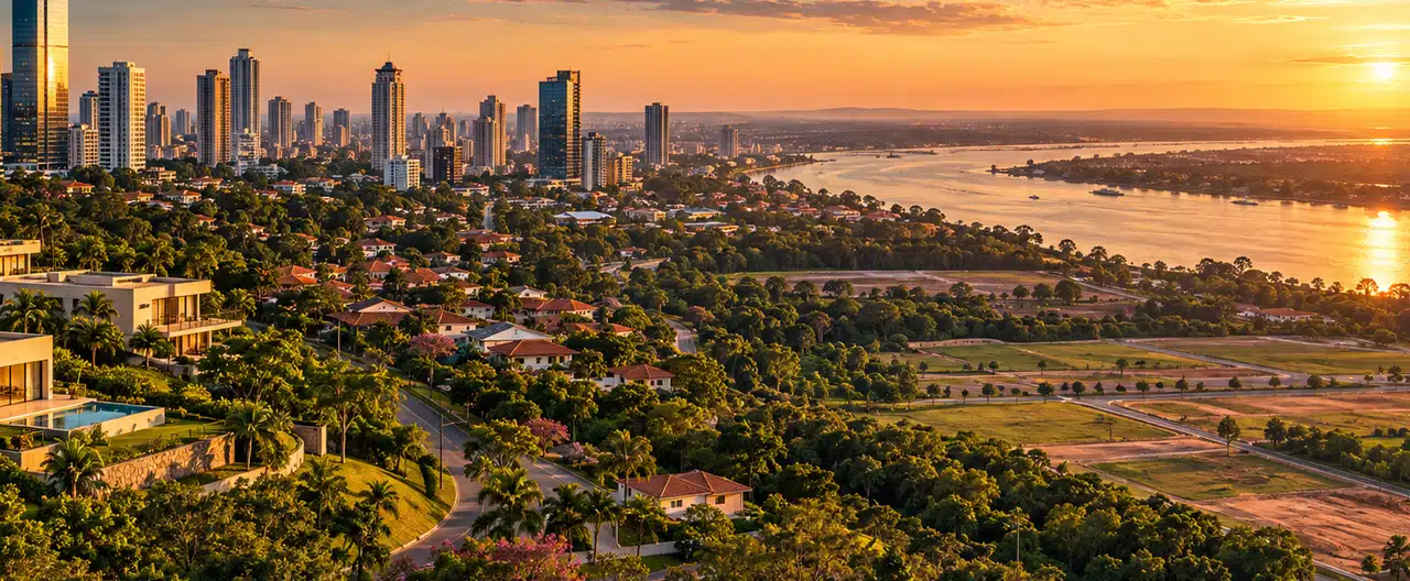 Paisagem imobiliária ilustrativa por IA para a página Imobiliárias em Villa Hayes: diretório e contatos | InmueblesPY; não representa imóvel anunciado