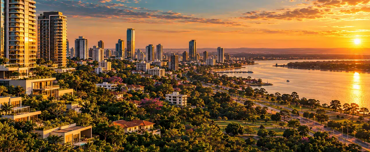 Paisaje inmobiliario ilustrativo con IA para la página Directorio de inmobiliarias en Paraguay | InmueblesPY; no representa una propiedad anunciada