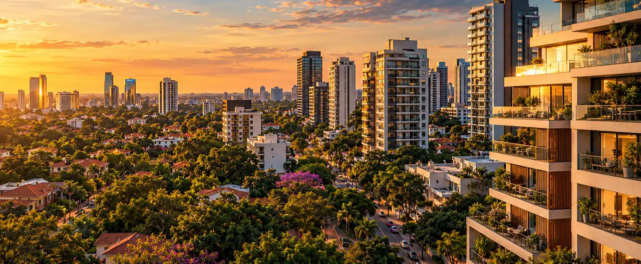 Paisaje inmobiliario ilustrativo con IA para la página Términos de uso | InmueblesPY; no representa una propiedad anunciada