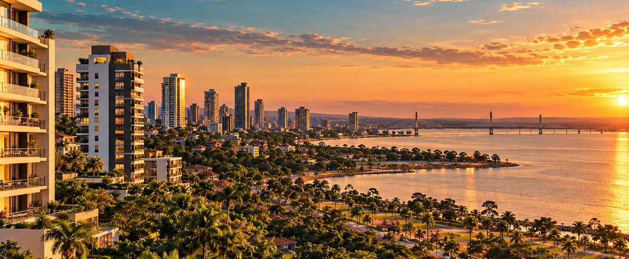 Paisagem imobiliária ilustrativa por IA para a página OLITTE PROPIEDADES: perfil de imobiliária e contatos | InmueblesPY; não representa imóvel anunciado