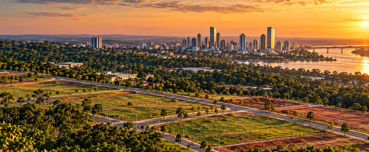 Paisagem imobiliária ilustrativa por IA para a página Imobiliárias em Piribebuy: diretório e contatos | InmueblesPY; não representa imóvel anunciado